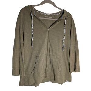 Eddie Bauer Women's XL Green Hooded Full-zip Jacket 3/4 Sleeves Layering Outdoor